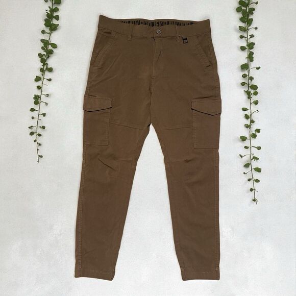 Projek Raw Jogger Pants Men’s 32x27 Brown Cargo Pockets Stretch Waist - Picture 1 of 5